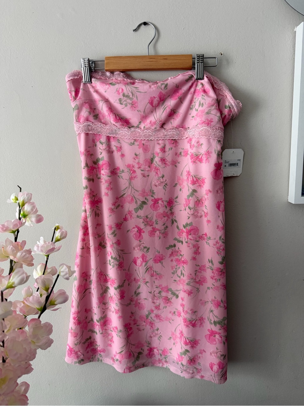 Altar'd State Pink Floral Lace-Trim Slip Dress